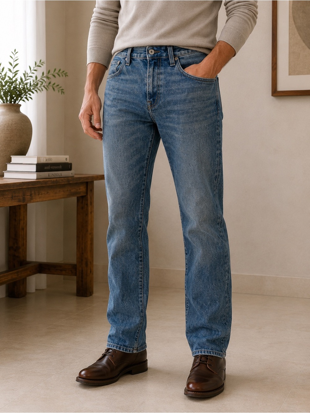 Abercrombie & Fitch Men's Straight-Leg Jeans in Medium Blue BB26
